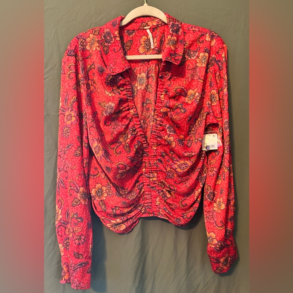 Free people Floral Red Top